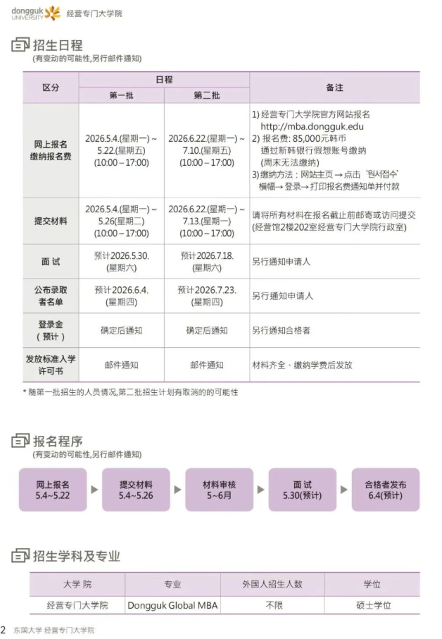 东国大学经营专门大学院MBA招生简章